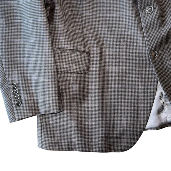 Peter Millar Men’s Luxury 50R Wool Blazer Grey Blue Windowpane Plaid Sport Coat - Picture 7 of 7